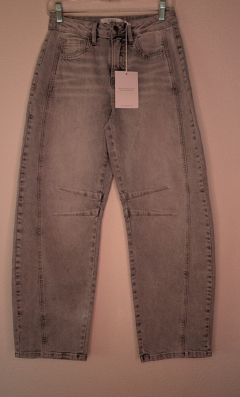 Vici Los Angeles NWT Women's Gray Barrel Jeans 25 Boho Edgy Chic Denim